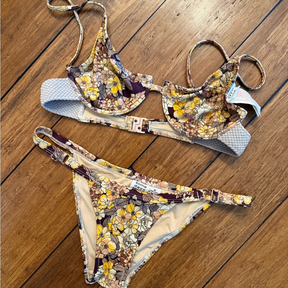 Floral Bikini with Yellow and Brown Accents